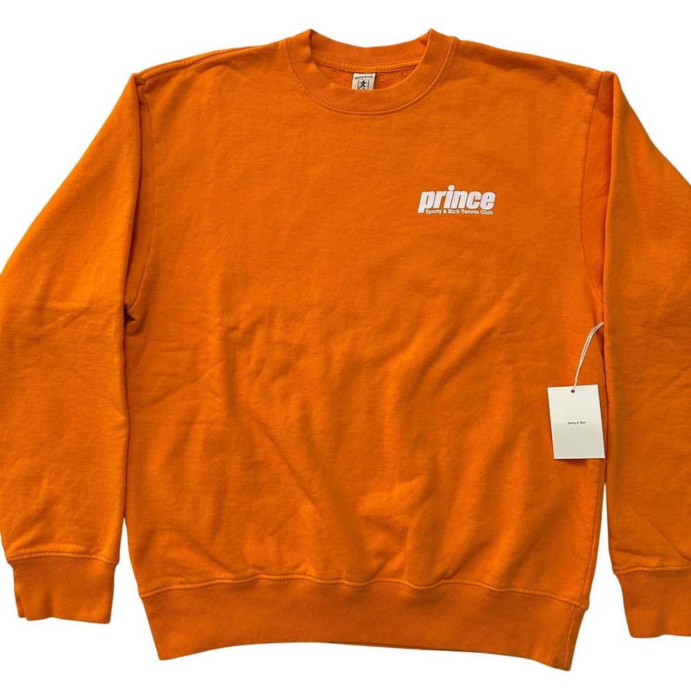 Sporty & Rich Prince Tennis Club Crewneck Sweatshirt S Orange Streetwear Preppy